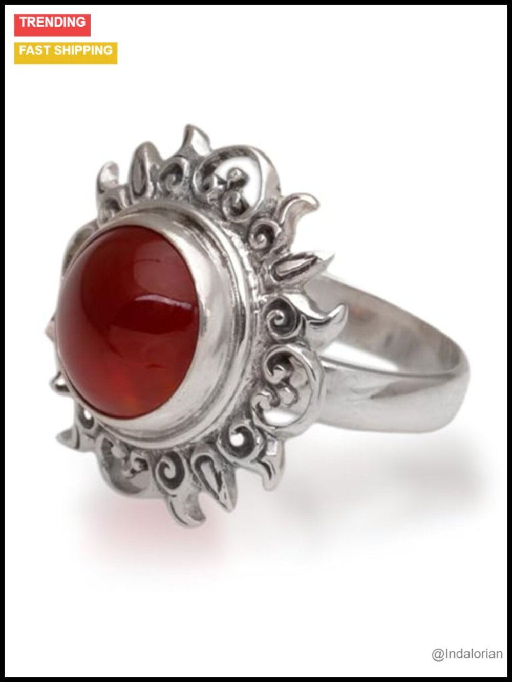 Handmade Carnelian Cocktail Ring Sun Statement Artisan Jewelry